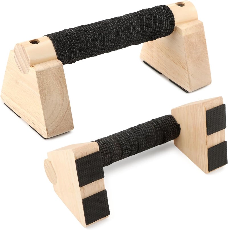 Ranjaner Wooden Push Up Stands & Handstand Parallettes Bars, Solid Wood Push Up Handles with Non-Slip Base for Home Gym, Calisthenics & Strength Training(Wood Color,Size:7.87inch) - Image 3